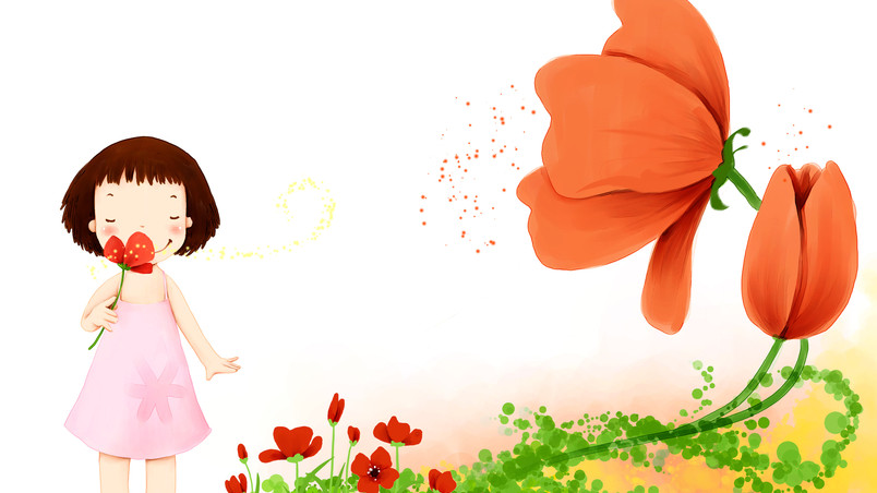 Little Girl with Flowers wallpaper