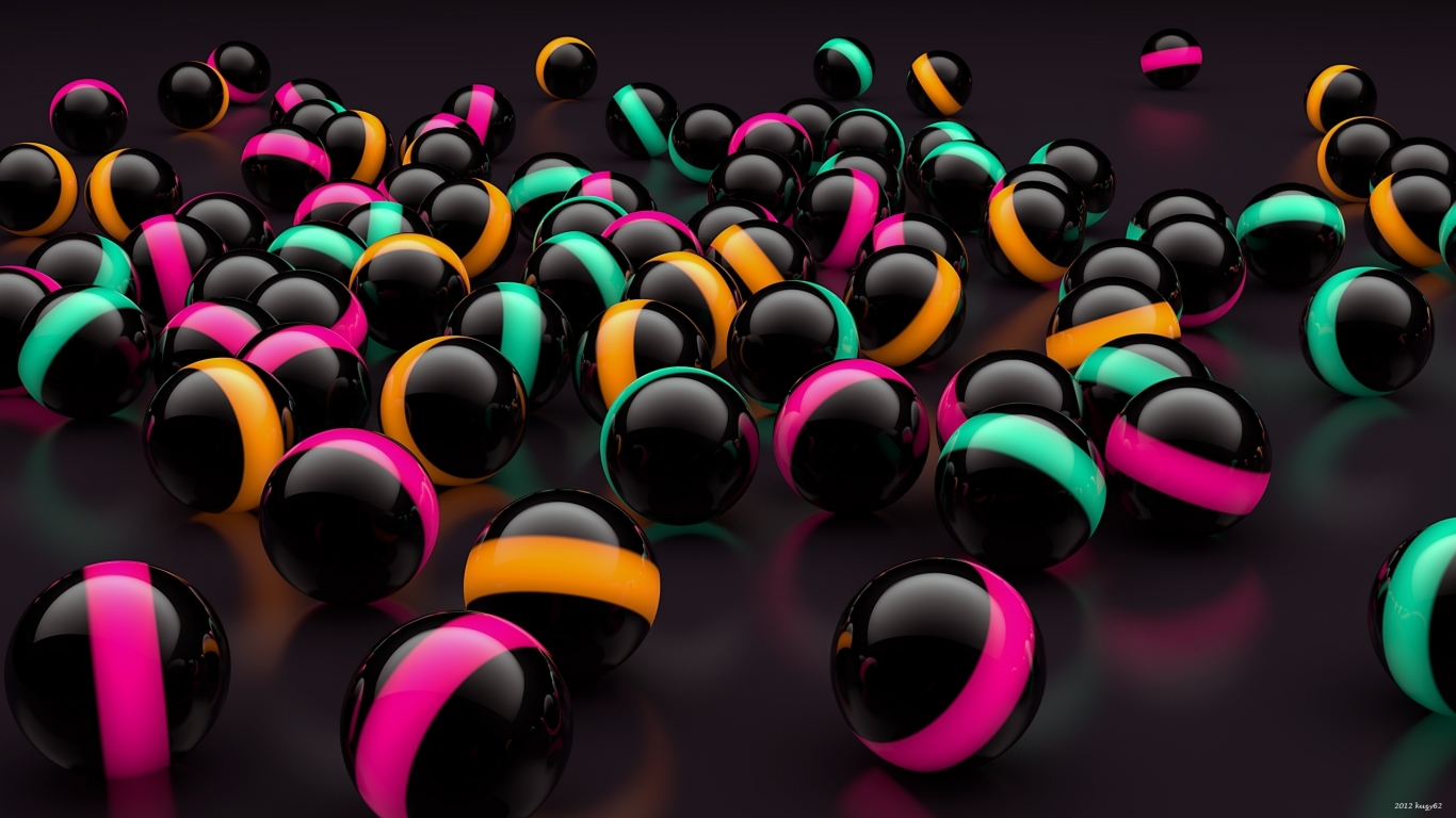 3D Black Balls Lights for 1366 x 768 HDTV resolution