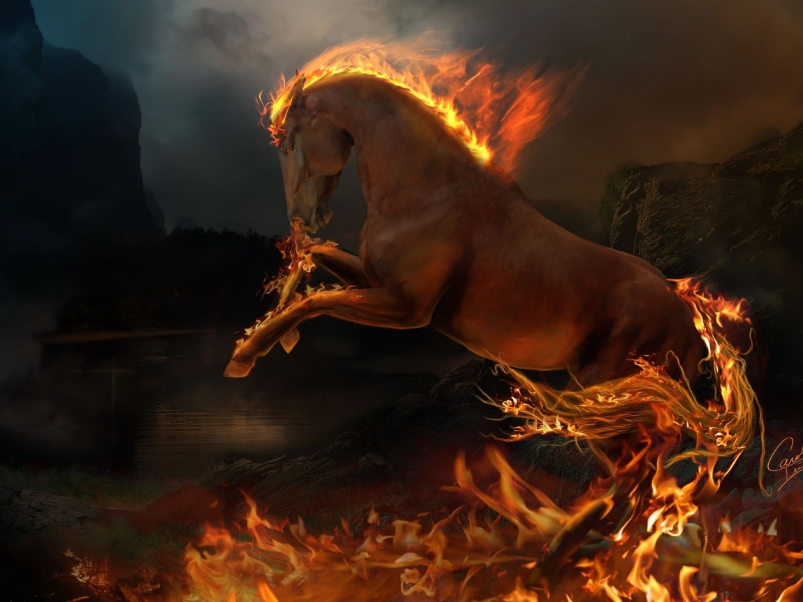 3D burning horse for 1152 x 864 resolution