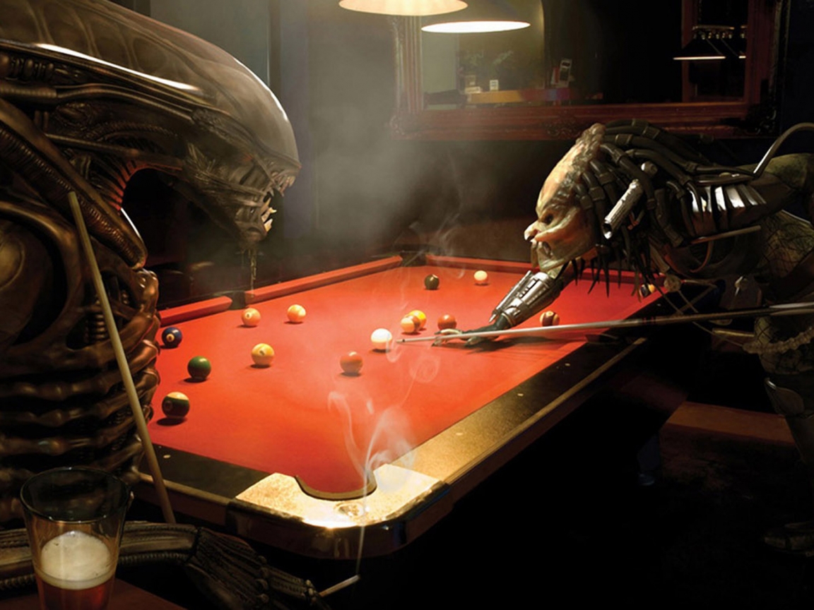 Alien and Predator Playing Billiards for 1152 x 864 resolution