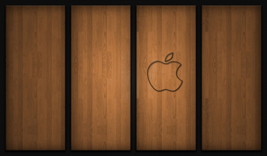 Apple logo on wood for 1024 x 600 widescreen resolution