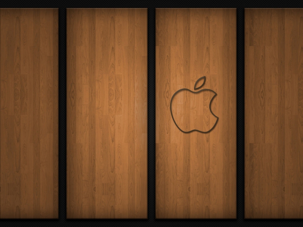 Apple logo on wood for 1024 x 768 resolution