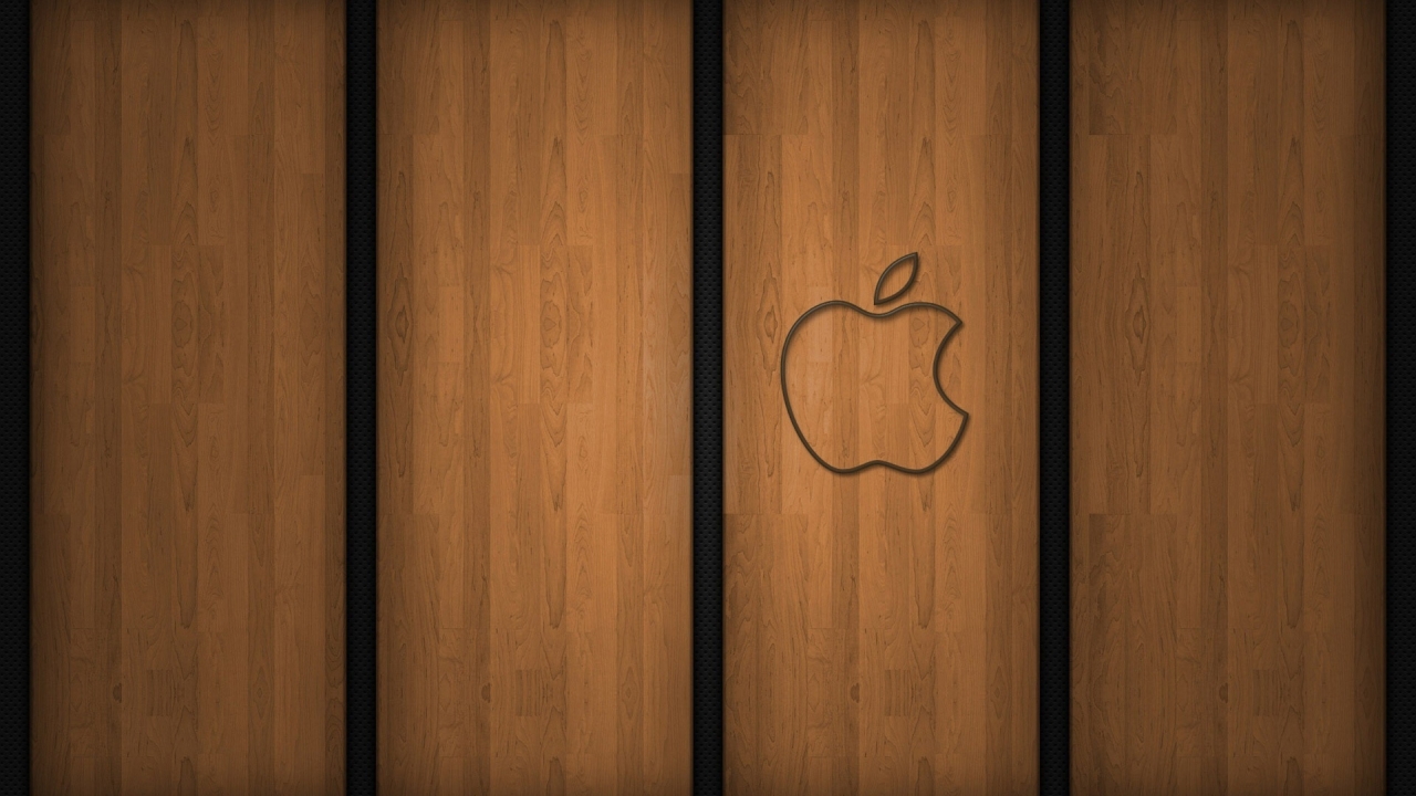 Apple logo on wood for 1280 x 720 HDTV 720p resolution