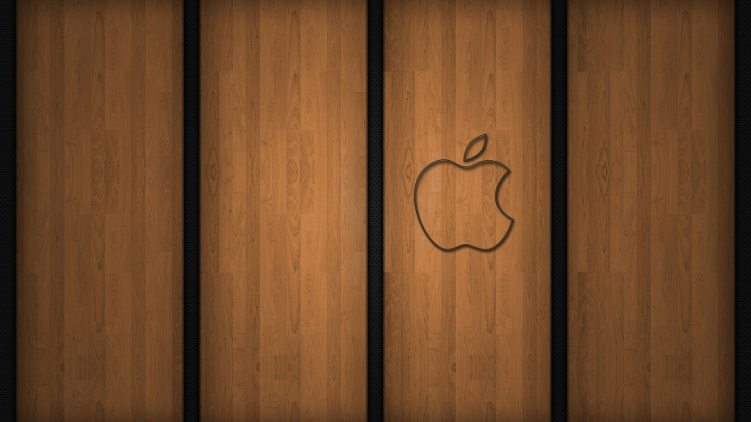 Apple logo on wood for 1536 x 864 HDTV resolution