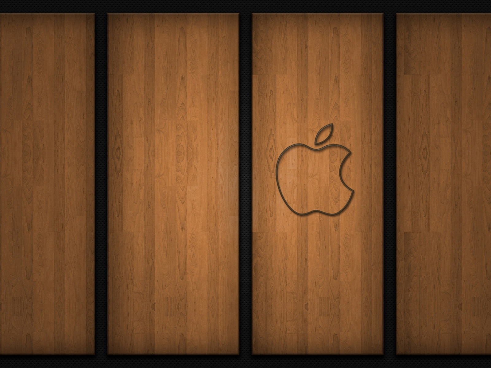 Apple logo on wood for 1600 x 1200 resolution