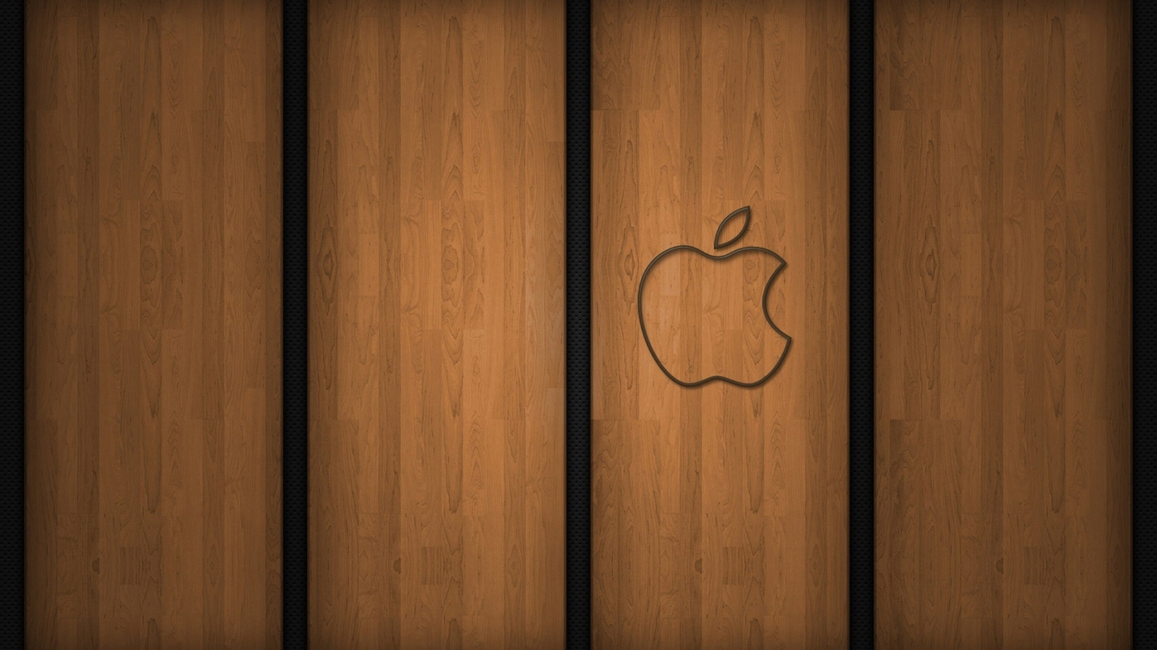 Apple logo on wood for 1680 x 945 HDTV resolution