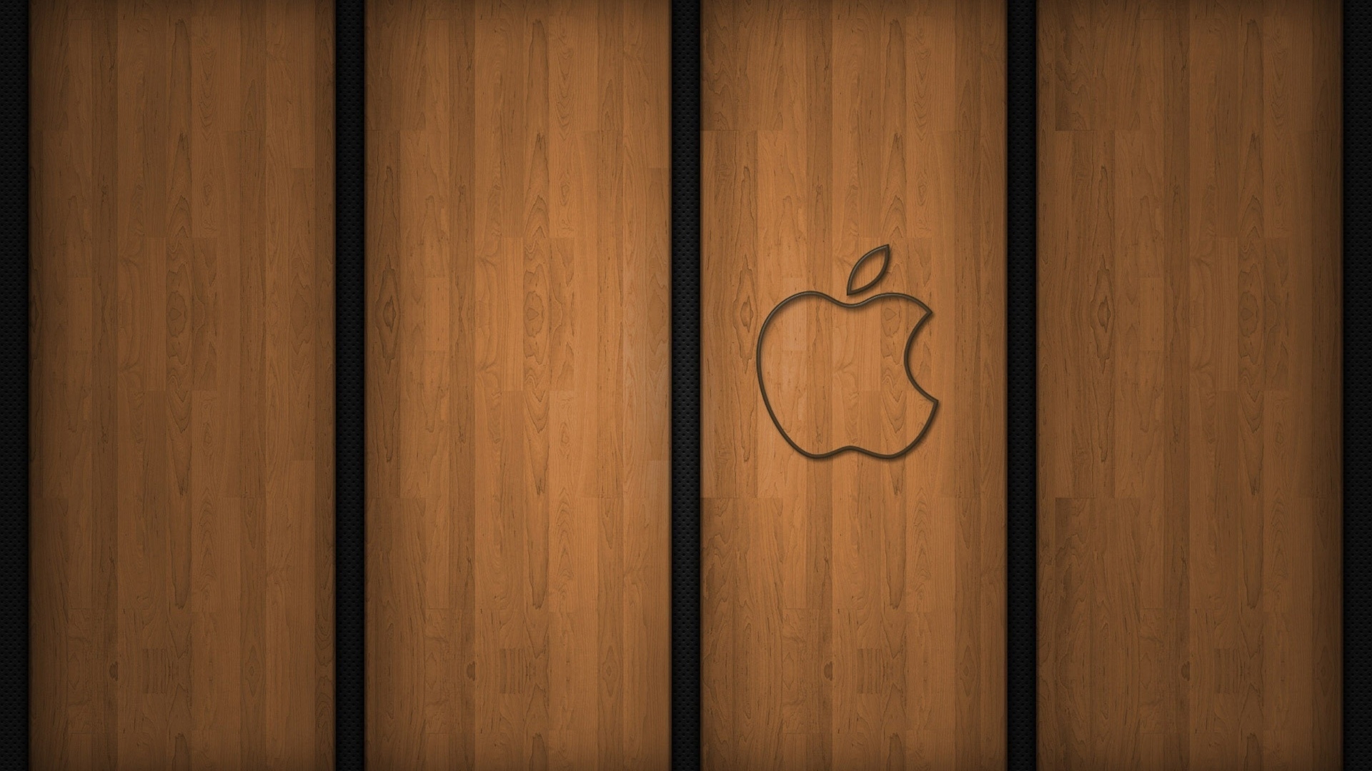 Apple logo on wood for 1920 x 1080 HDTV 1080p resolution