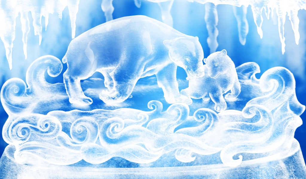 Bears Carved From Ice for 1024 x 600 widescreen resolution