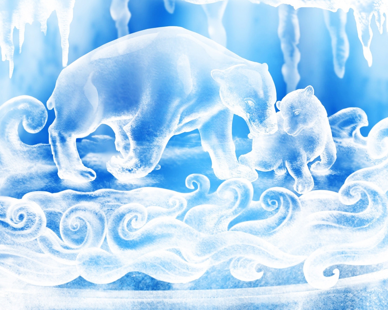 Bears Carved From Ice for 1280 x 1024 resolution