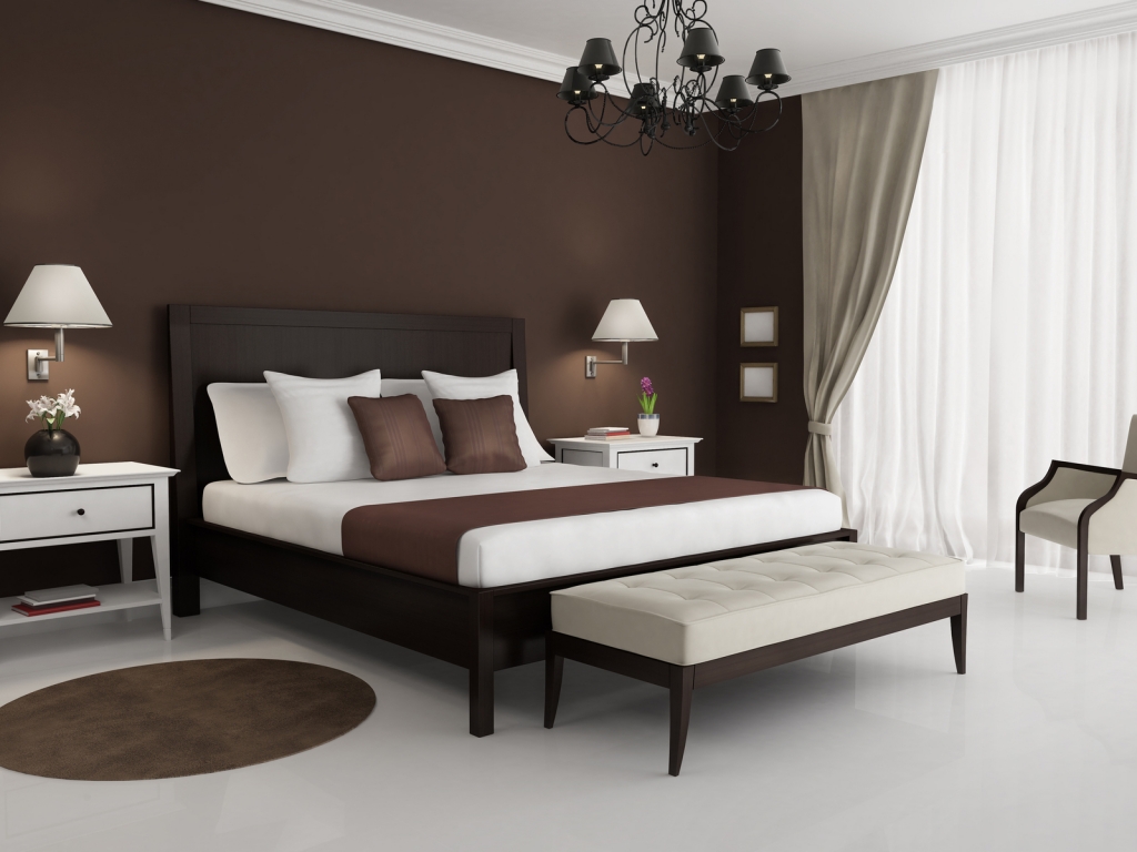 Brown and White Bedroom for 1024 x 768 resolution