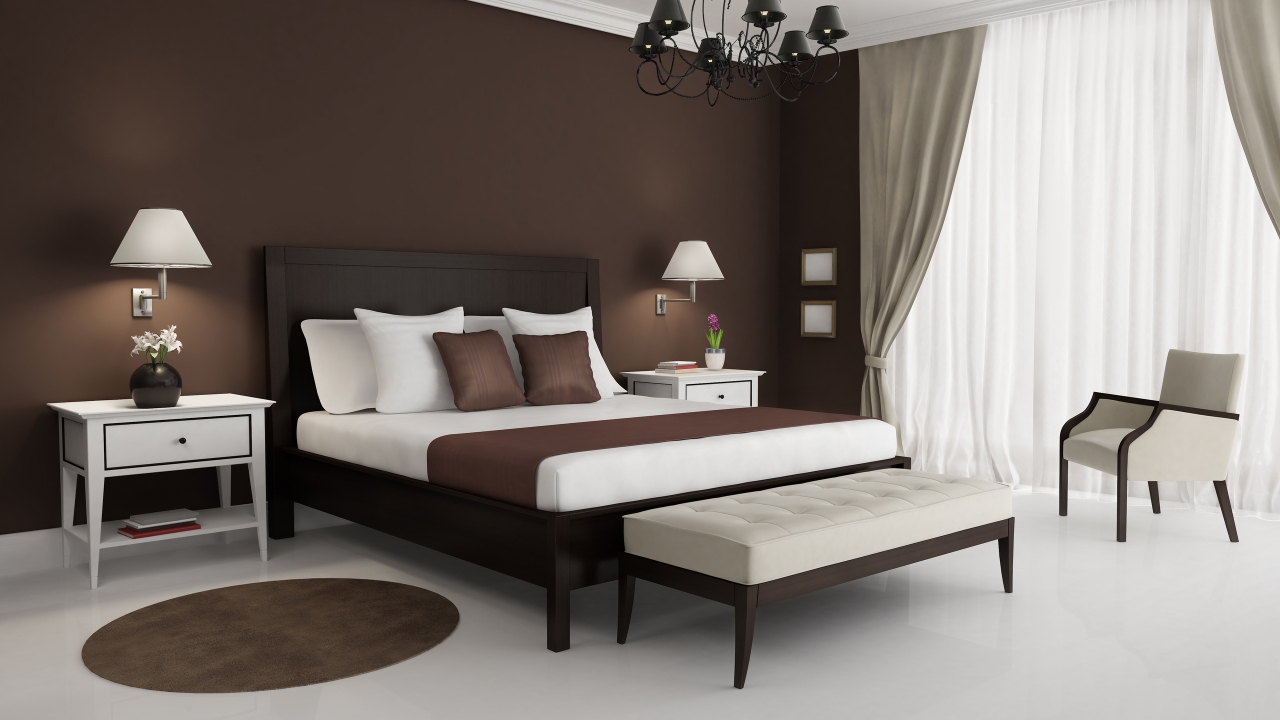 Brown and White Bedroom for 1280 x 720 HDTV 720p resolution