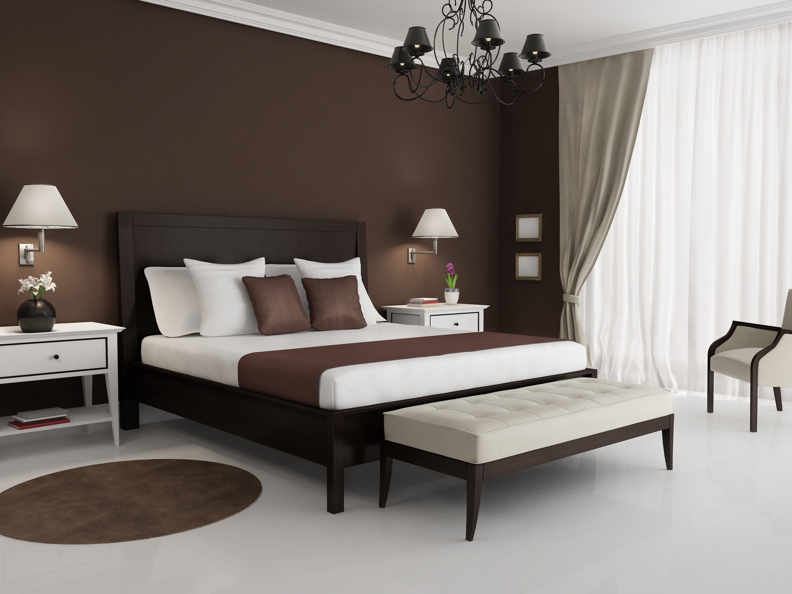 Brown and White Bedroom for 1600 x 1200 resolution