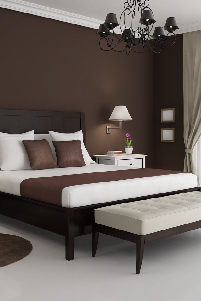 Brown and White Bedroom for 640 x 960 iPhone 4 resolution