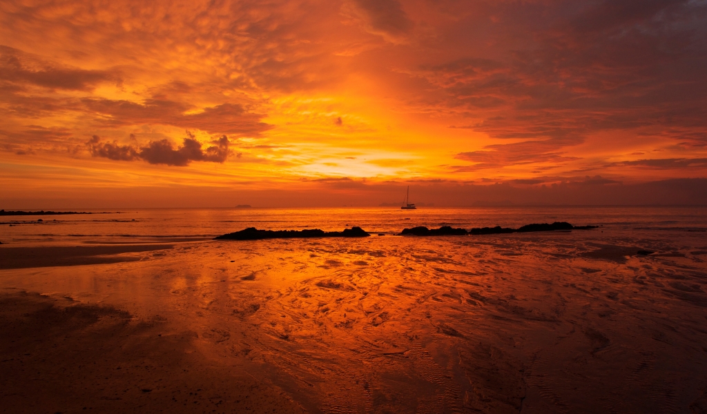 Burning Seascape for 1024 x 600 widescreen resolution