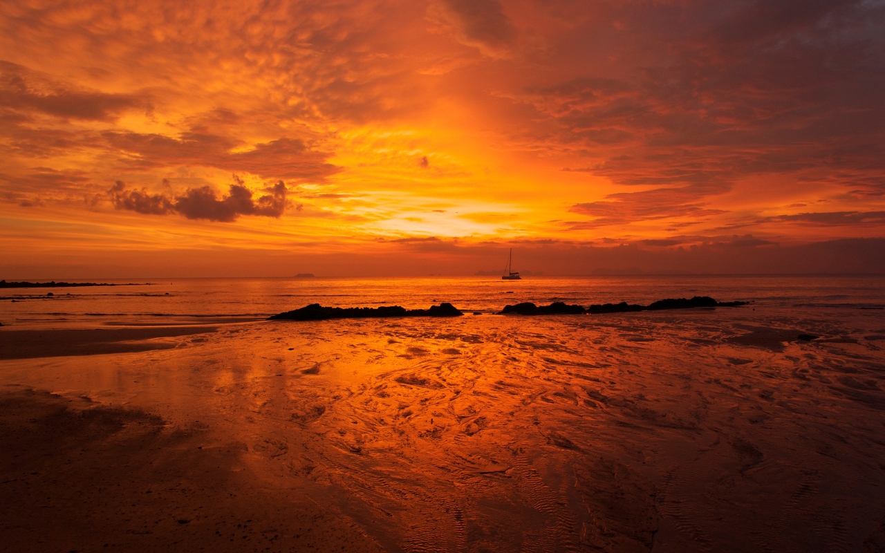 Burning Seascape for 1280 x 800 widescreen resolution