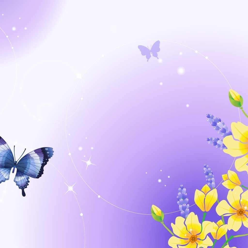 Butterfly and Flowers for 1024 x 1024 iPad resolution