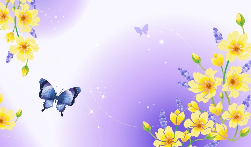 Butterfly and Flowers for 1024 x 600 widescreen resolution