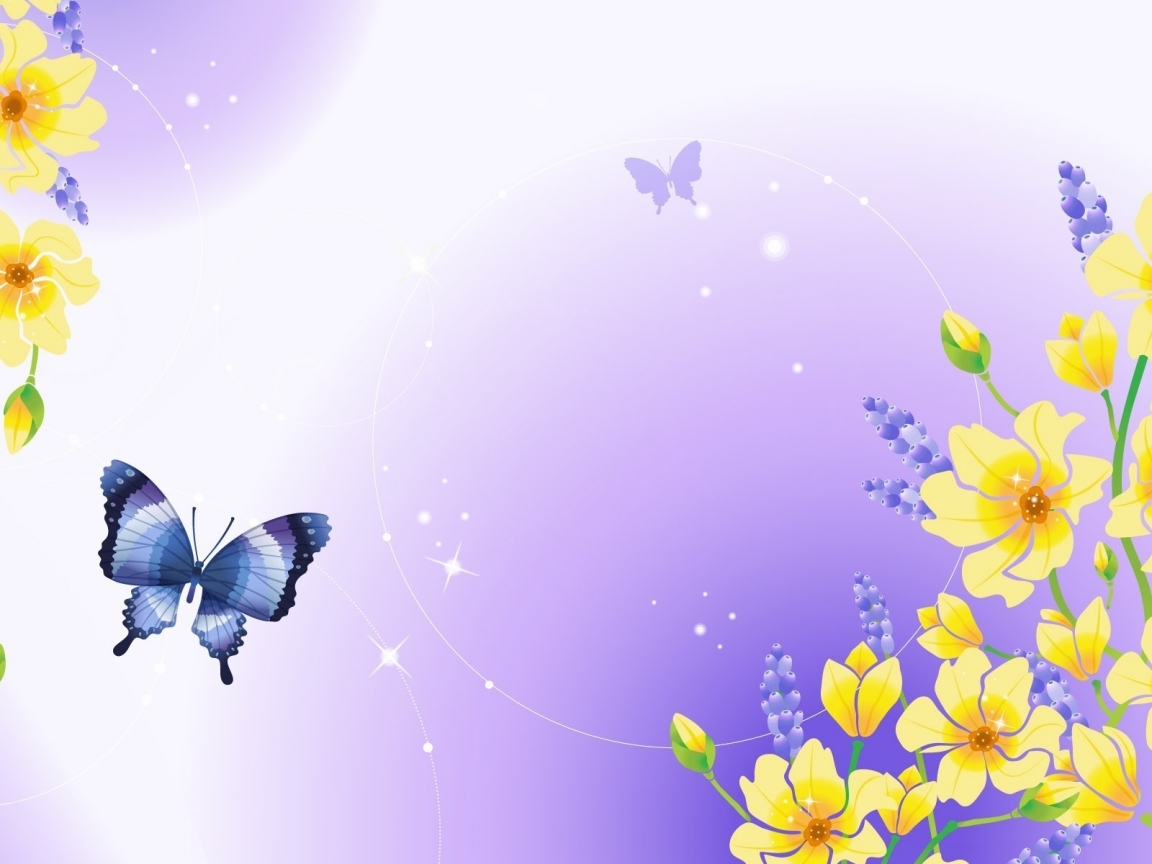 Butterfly and Flowers for 1152 x 864 resolution