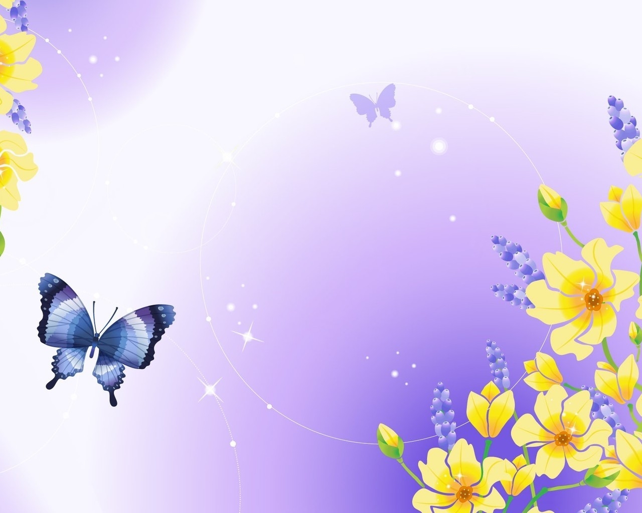 Butterfly and Flowers for 1280 x 1024 resolution
