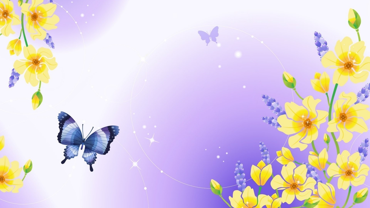 Butterfly and Flowers for 1280 x 720 HDTV 720p resolution