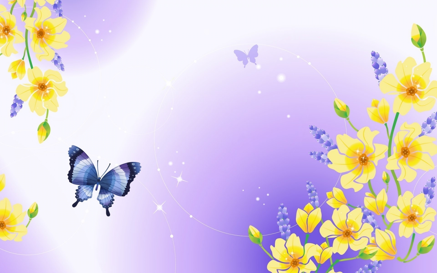 Butterfly and Flowers for 1440 x 900 widescreen resolution