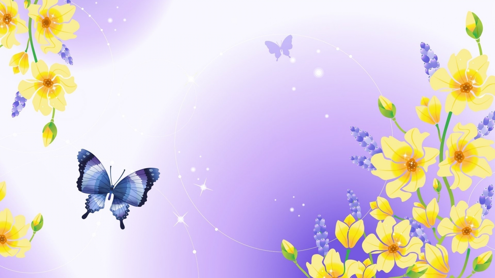Butterfly and Flowers for 1600 x 900 HDTV resolution