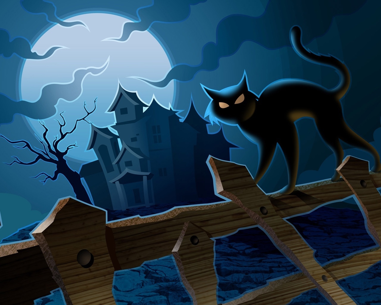 Cat in Halloween Night for 1280 x 1024 resolution