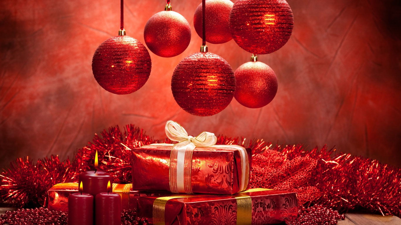 Christmas Balls and Gifts for 1366 x 768 HDTV resolution