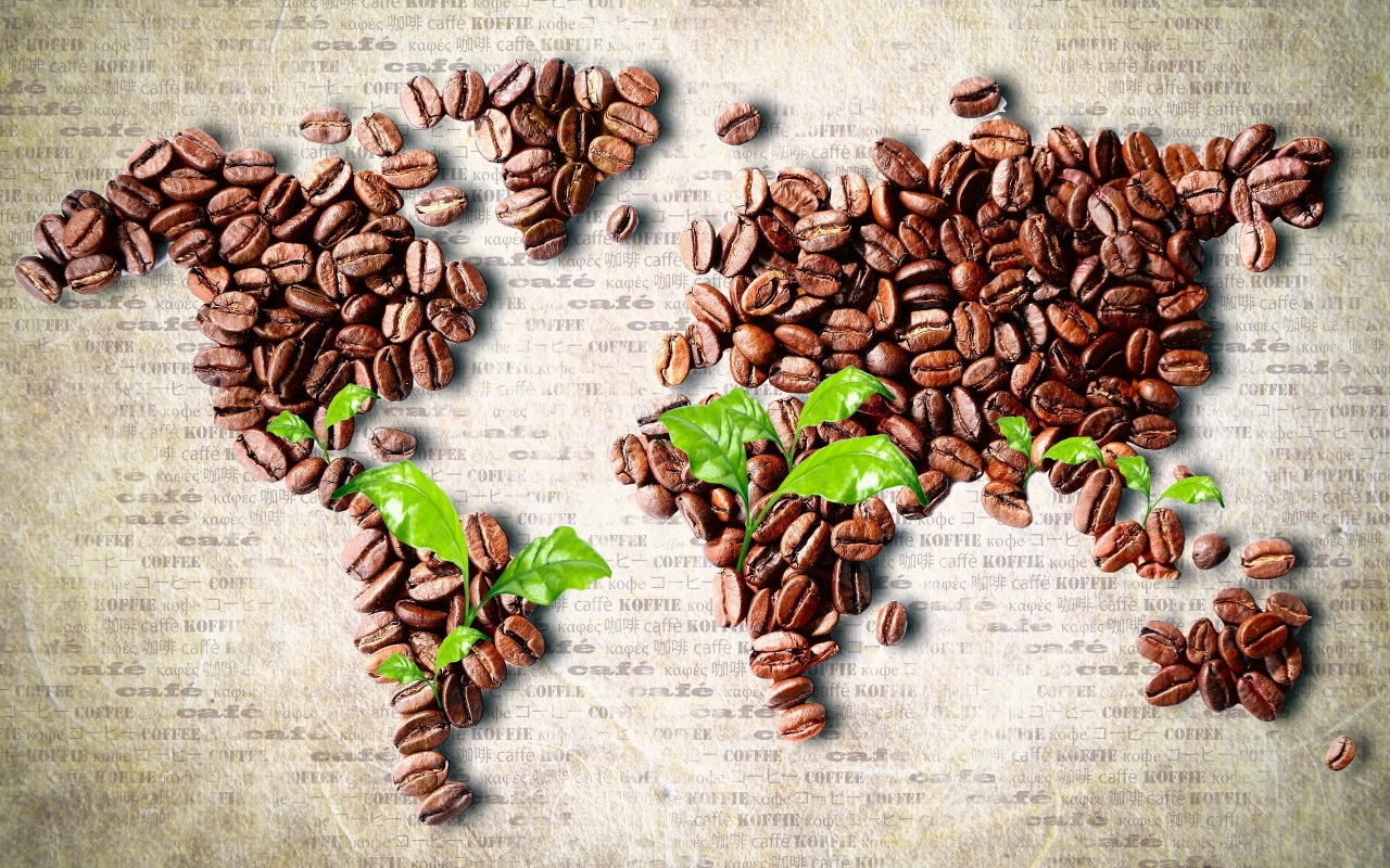 Coffee Beans World Map for 1280 x 800 widescreen resolution