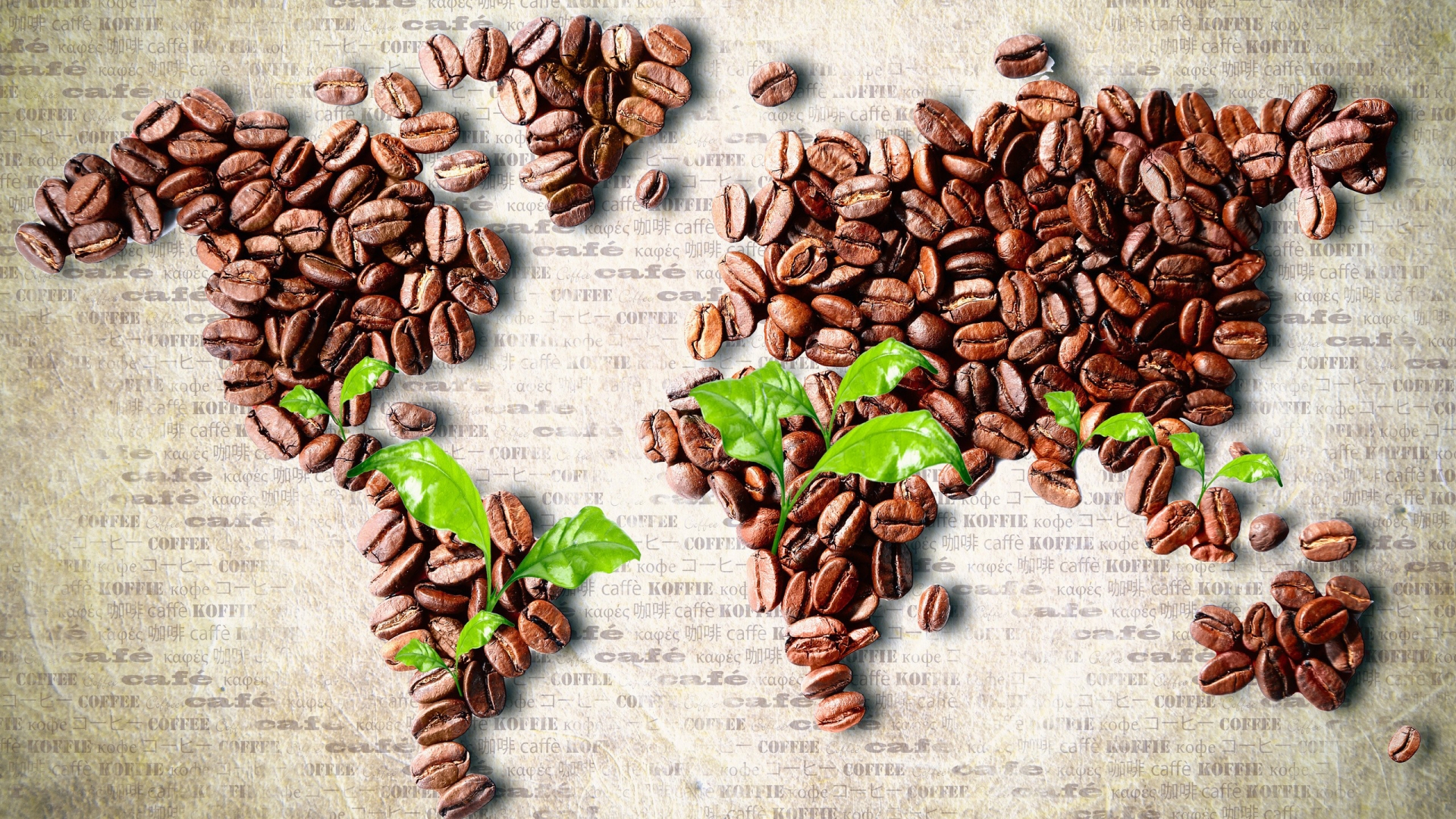 Coffee Beans World Map for 1920 x 1080 HDTV 1080p resolution