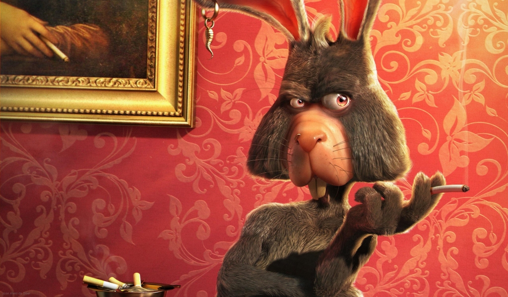 Crazy Rabbit Smoking in Silece for 1024 x 600 widescreen resolution