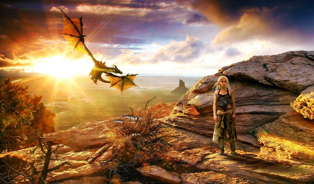 Daenerys Targaryen with Dragon for 1024 x 600 widescreen resolution