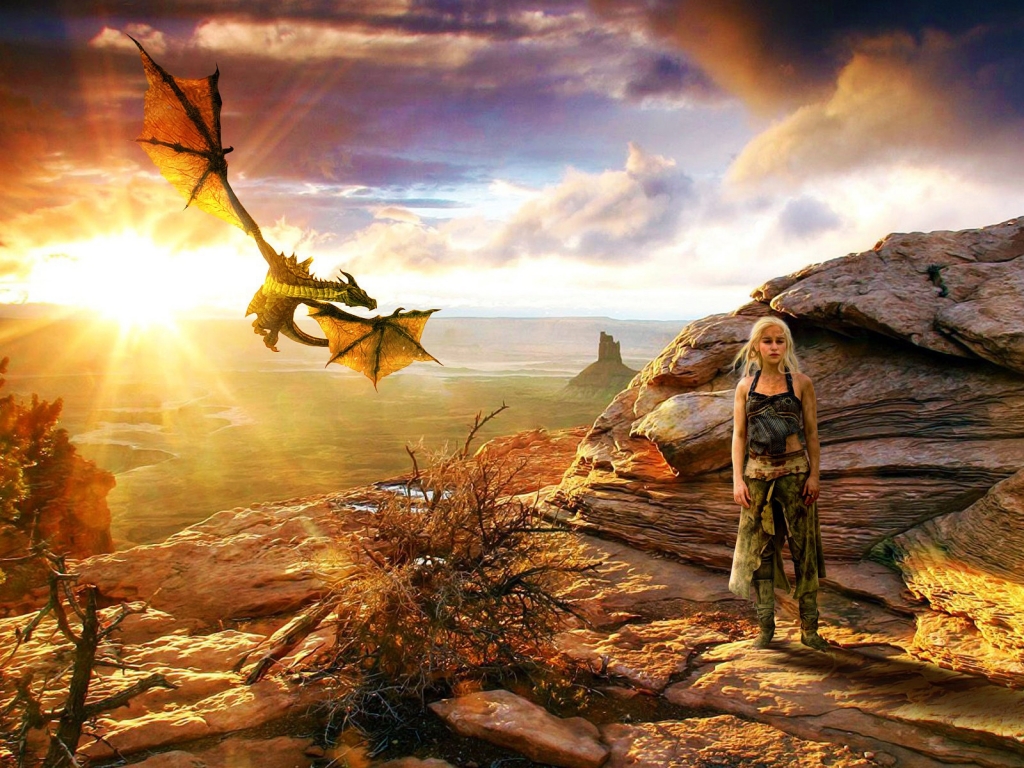 Daenerys Targaryen with Dragon for 1024 x 768 resolution