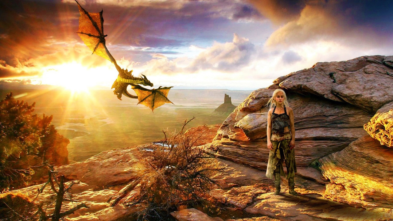 Daenerys Targaryen with Dragon for 1280 x 720 HDTV 720p resolution