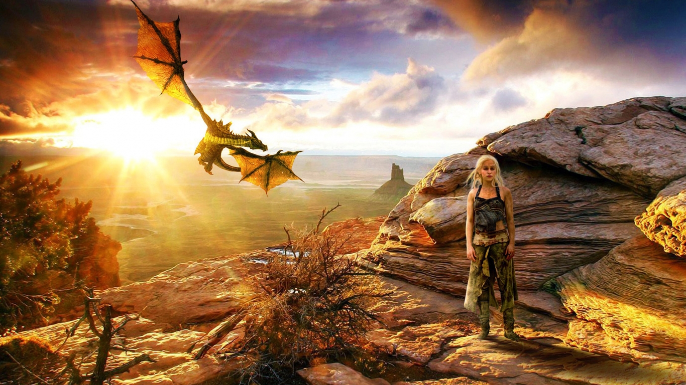 Daenerys Targaryen with Dragon for 1366 x 768 HDTV resolution