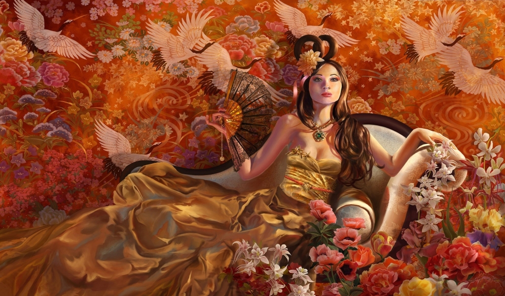Fantasy Girl Autumn for 1024 x 600 widescreen resolution