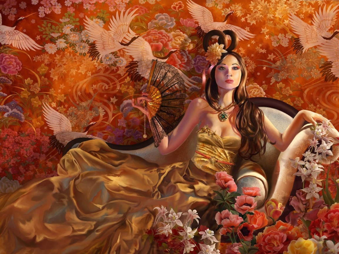 Fantasy Girl Autumn for 1152 x 864 resolution