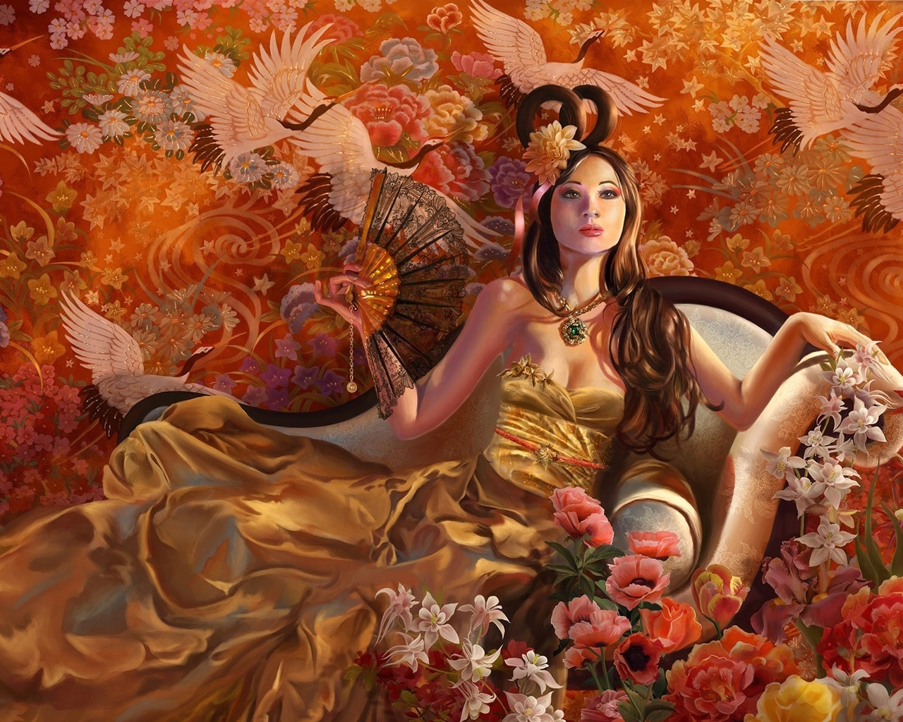 Fantasy Girl Autumn for 1280 x 1024 resolution
