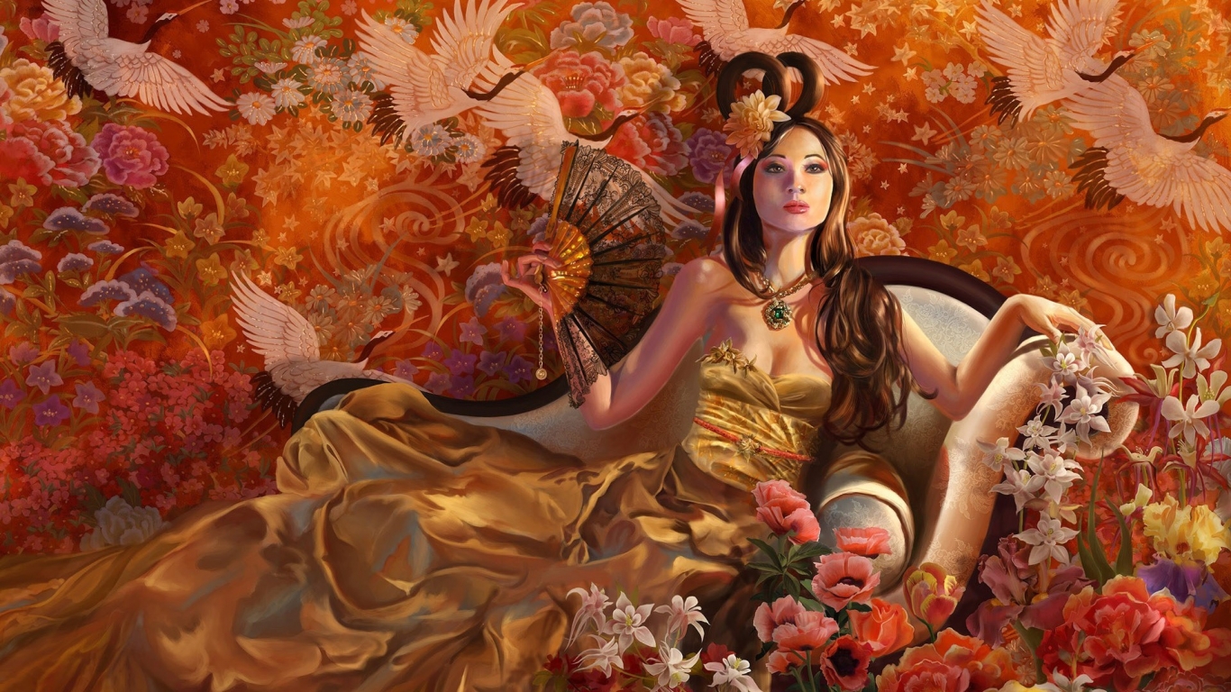 Fantasy Girl Autumn for 1366 x 768 HDTV resolution