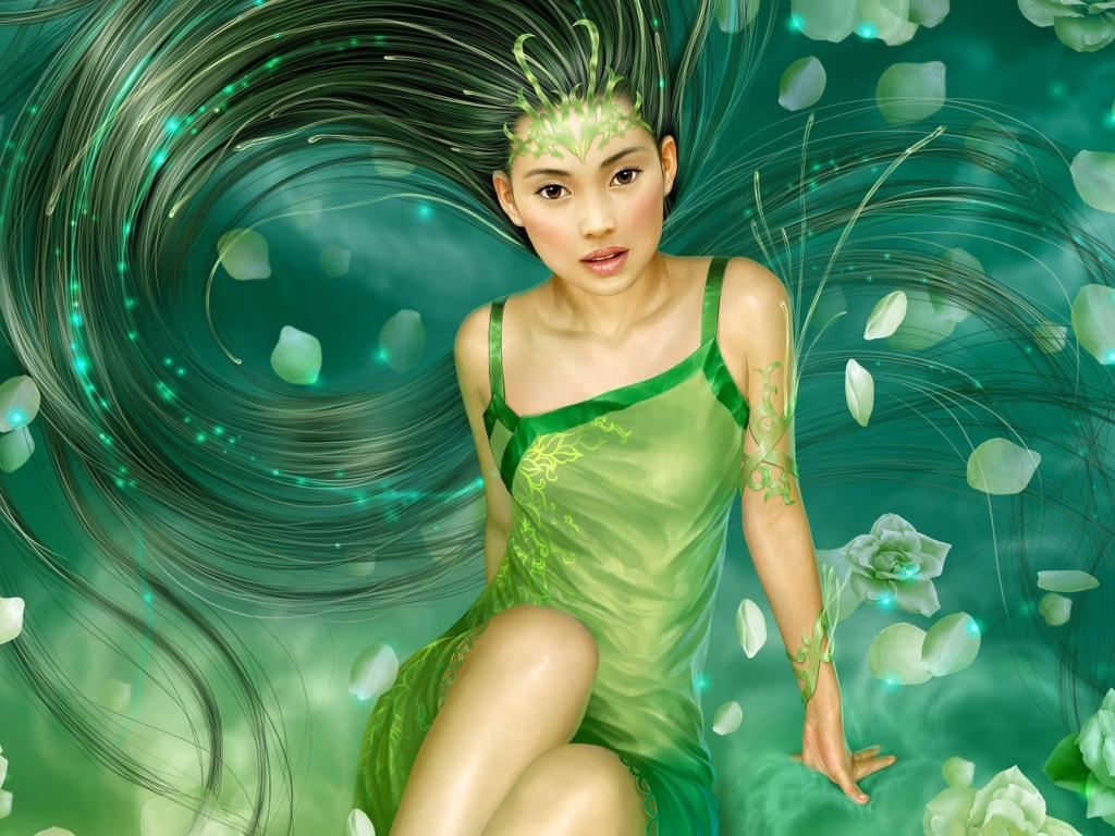 Fantasy Girl Green for 1024 x 768 resolution