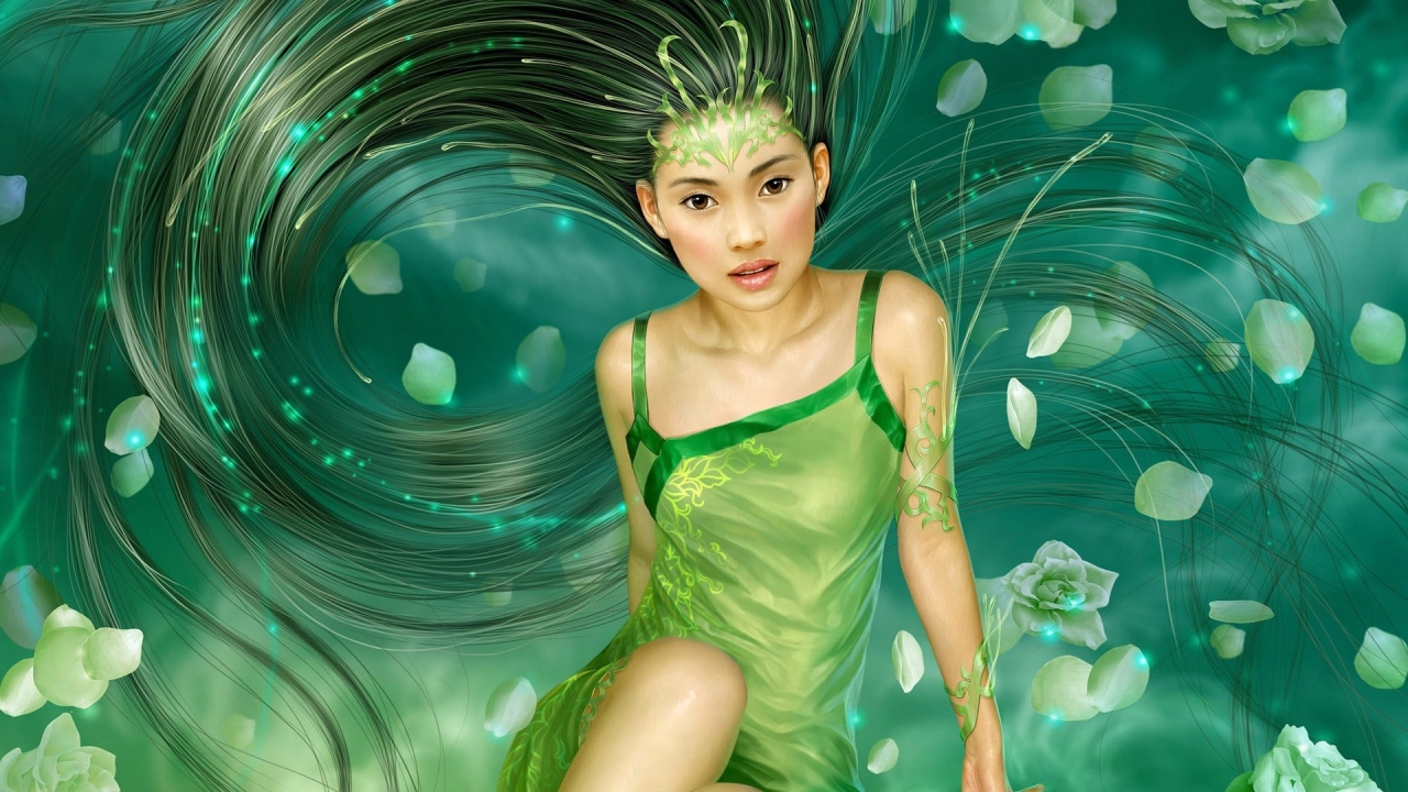 Fantasy Girl Green for 1280 x 720 HDTV 720p resolution