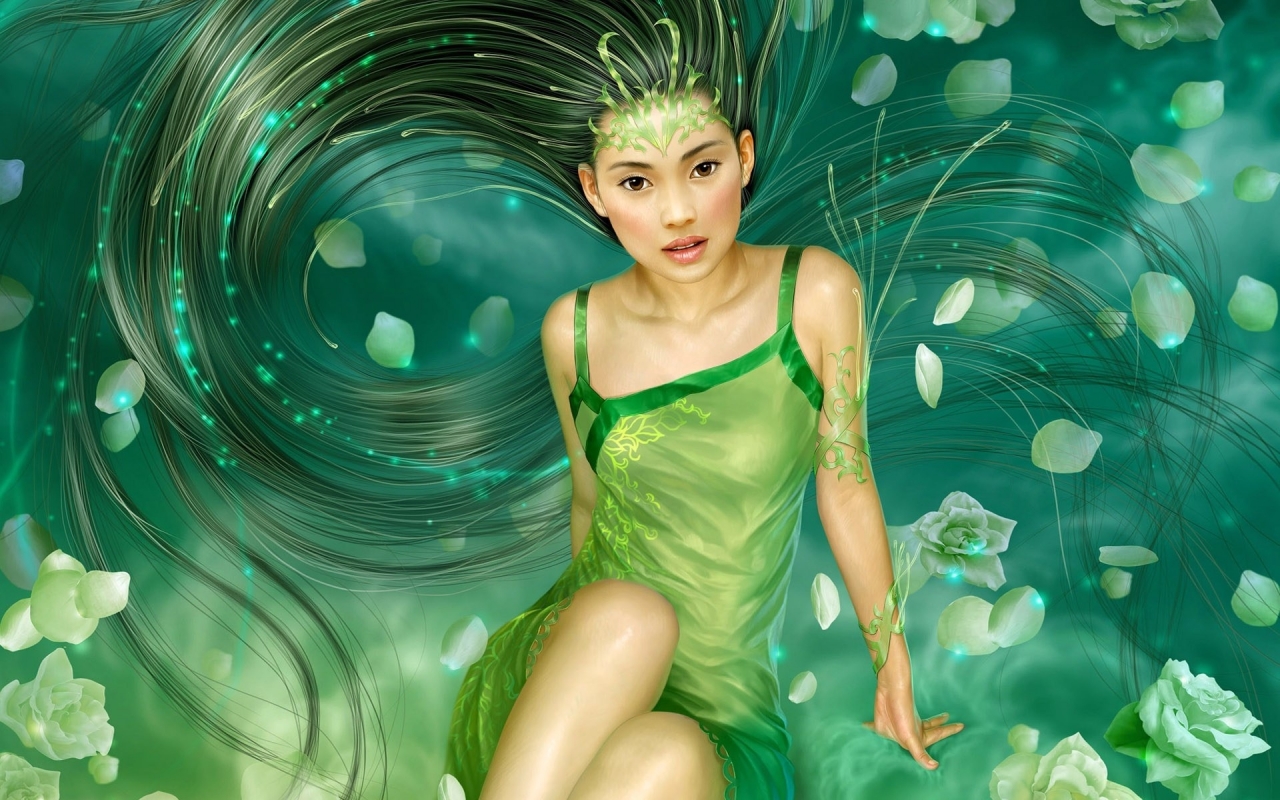 Fantasy Girl Green for 1280 x 800 widescreen resolution
