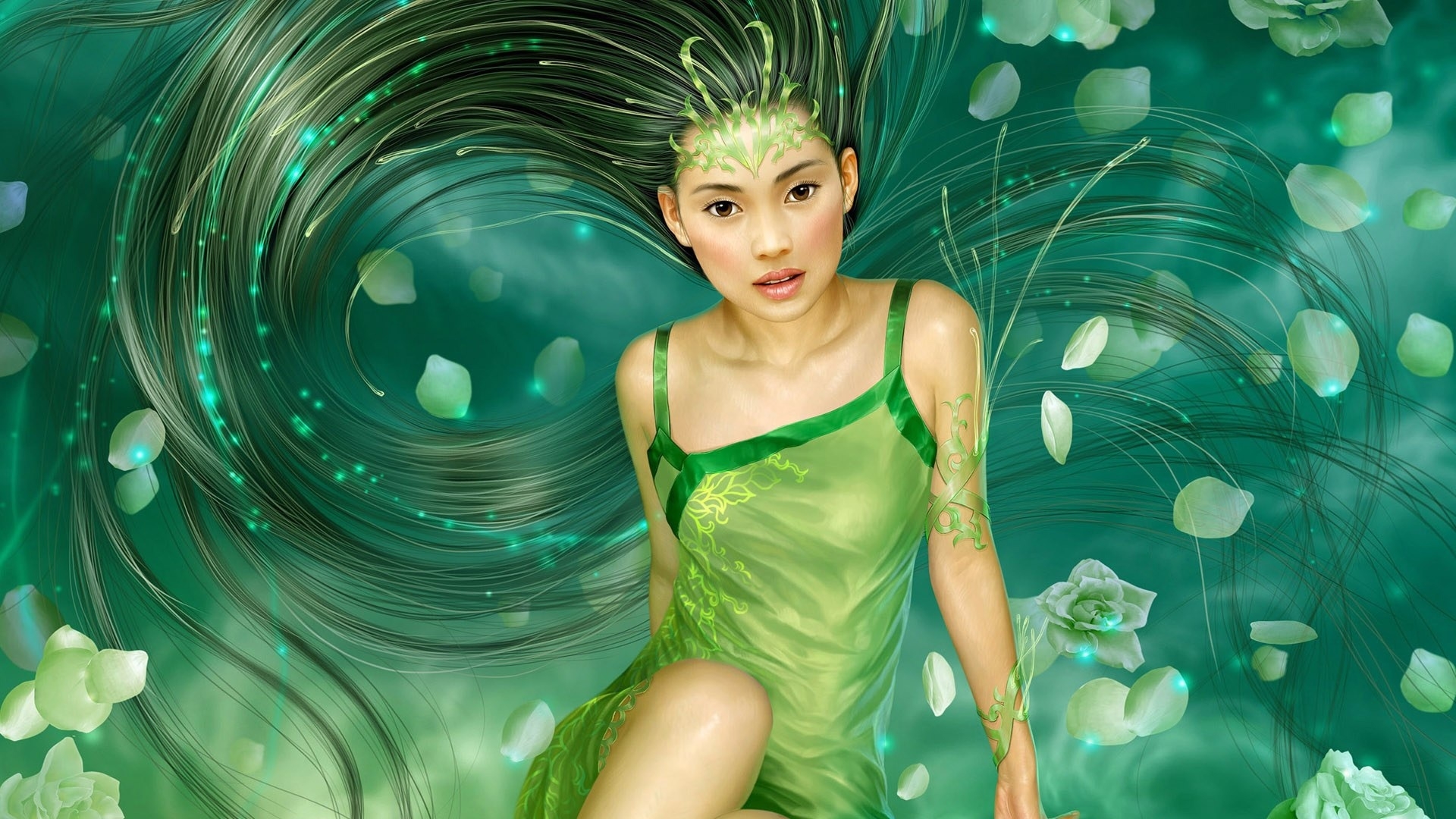 Fantasy Girl Green for 1920 x 1080 HDTV 1080p resolution
