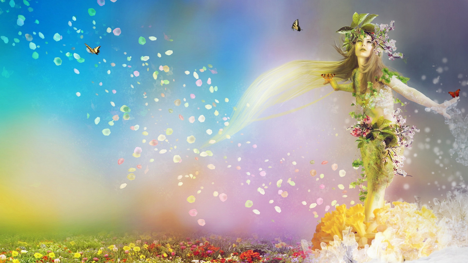 Fantasy Girl with Flowers for 1600 x 900 HDTV resolution