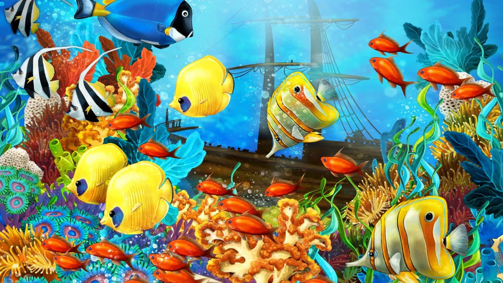 Fish World Painting for 1600 x 900 HDTV resolution
