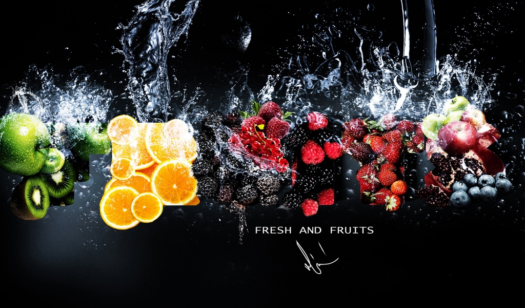 Fresh Fruits in Water for 1024 x 600 widescreen resolution