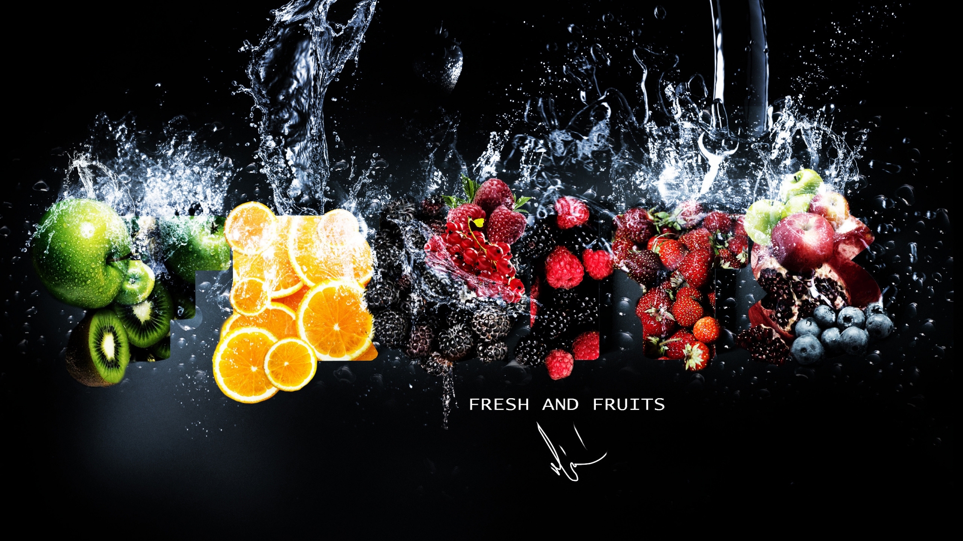 Fresh Fruits in Water for 1920 x 1080 HDTV 1080p resolution