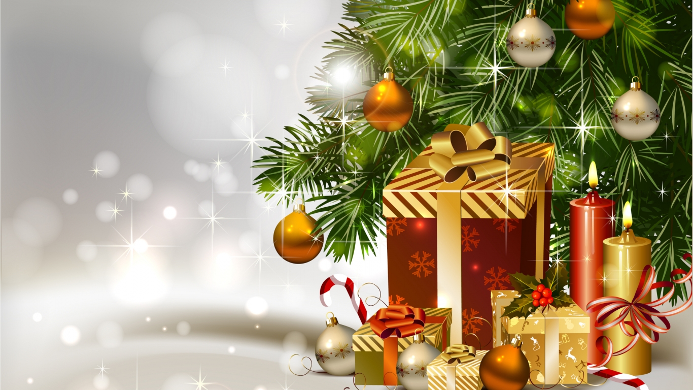 Gifts Under Christmas Tree for 1366 x 768 HDTV resolution