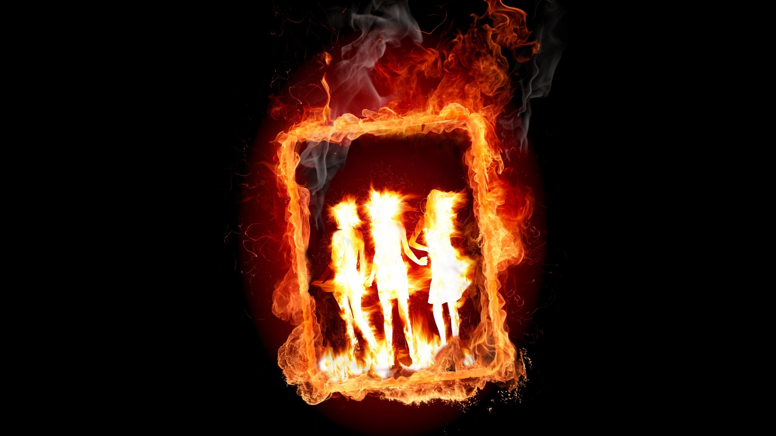 Girl Frame in Fire for 2560x1440 HDTV resolution