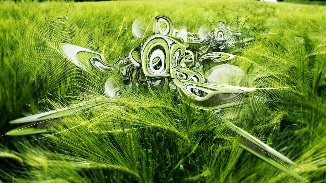 Green 3D Wheat for 1366 x 768 HDTV resolution
